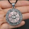 Close-up of a vintage Yin Yang Bagua shell pendant necklace with pink shell inlay - 29x39mm / Necklace No. 2
