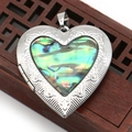 Vintage heart-shaped locket pendant with natural abalone shell and silver floral engraving - Heart (40x42)
