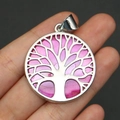 Macro shot of polished silver Tree of Life pendant with purple shell inlay detail - Style 1 (Pendant Only)
