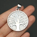 Detail of tree of life pendant with silver cutout and natural white shell inlay - Style 3 (Pendant Only)