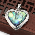 Polished silver heart locket pendant featuring natural iridescent abalone shell inlay - Heart (29x29)