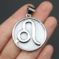 Silver Leo zodiac pendant with white mother of pearl inlay for DIY necklaces - 32x37mm / Leo