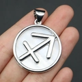 Silver Sagittarius pendant with natural white shell inlay for DIY jewelry making - 32x37mm / Sagittarius