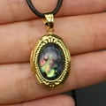 Pendentif médaillon ovale en laiton doré avec incrustation d'abalone sur cordon noir - Collier en Coquille d'Abalone