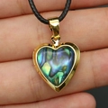 Heart locket pendant with natural abalone shell inlay and gold metallic frame - Abalone Shell Necklace / 17x21mm