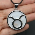Natural white shell Taurus zodiac pendant with silver metal frame on black cord - Taurus (With Necklace Cord)