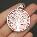 Silver Tree of Life circular pendant with pink natural sea shell inlay detail - Style 2 (Pendant Only)