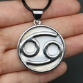 Silver plated round white shell pendant featuring the Cancer zodiac sign with cord - Cancer (With Necklace Cord)