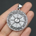 Traditional Tai Chi Bagua pendant in silver finish with white shell inlay details - 29x39mm / Pendant 5