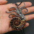 Unieke fossiele ammoniet hanger ketting met een retro zilveren octopus metalen ontwerp - Stijl 1 Met Kettingkoord