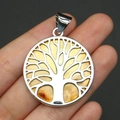 Silver tree of life pendant with yellow natural shell inlay for DIY necklaces - Style 7 (Pendant Only)