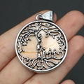 Silver Tree of Life shell pendant with pink mother of pearl inlay held by hand - No.7 (Pink Orange)