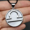 Natural white shell Libra zodiac pendant with silver metal frame on black cord necklace - Libra (With Necklace Cord)