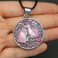 Silver tree of life pendant with purple iridescent shell inlay and black cord - No.1 Necklace (Pink Purple)