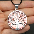 Pink mother of pearl shell pendant with silver tree of life design on a black cord - Style 2 (Necklace Set)