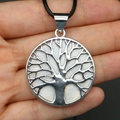 Silver tree of life shell pendant with white mother of pearl inlay on black cord - Style 3 (Necklace Set)
