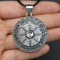 Ethnic style round yin yang shell pendant with silver plated tai chi compass details - 29x39mm / Necklace No. 1
