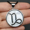 Silver Capricorn zodiac charm with white mother-of-pearl inlay for DIY jewelry - Capricorn (With Necklace Cord)