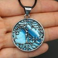 Family tree of life pendant with blue marble texture and vintage silver finish - No.3 Necklace (Sky Blue)