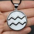 Aquarius zodiac pendant with natural white shell inlay on a black cord necklace - Aquarius (With Necklace Cord)