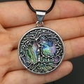 Vintage Tree of Life pendant with colorful natural abalone shell inlay on black cord - No.4 Necklace (Abalone Shell)