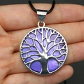 Silver tree of life pendant with purple iridescent sea shell and black cord necklace - Style 5 (Necklace Set)