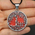 Vintage style round tree of life pendant with red resin base and silver finish - No.5 Necklace (Wine Red)