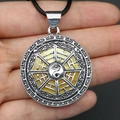 Ethnic yin yang shell compass pendant with yellow resin background and cord - 29x39mm / Necklace No. 4