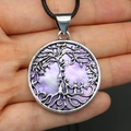 Silver Tree of Life necklace with purple mother of pearl shell inlay in hand - No.6 Necklace (Bright Purple)