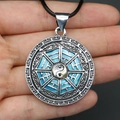 Retro tai chi bagua shell pendant necklace in silver and celestial blue shell finish - 29x39mm / Style 6 Necklace