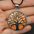 Silver Tree of Life pendant with yellow shell inlay on a black cord necklace - Style 8 (Necklace Set)