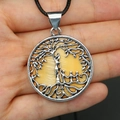 Silver Tree of Life shell pendant with beige backing on black braided leather cord - No.8 Necklace (Beige)