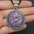 Silver Bagua pendant with purple shell inlay and Yin Yang symbol on a black cord - 29x39mm / Style 7 Necklace
