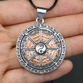 Silver Bagua pendant with orange-pink shell inlay and black cord for DIY necklace - 29x39mm / Style 8 Necklace