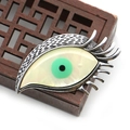 Vintage silver evil eye brooch with natural mother of pearl inlay and green pupil - Eye Shape