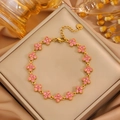 Golden clover bracelet with pink crystals and adjustable extension chain for women - Gold Clover Pink Zirconia Bracelet