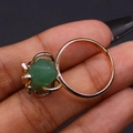 Detail of gold honey bee motif on ring band with green natural stone setting - Green Aventurine
