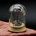 Dettaglio dell'albero della fortuna in cristallo in cupola di vetro tenuto a mano - Fluorite