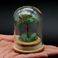 Dettaglio macro di albero di cristallo verde fatto a mano in cupola di vetro e legno - Avventurina Verde