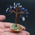 Handmade mini crystal money tree in a woven basket with blue and white stones - Lapis Lazuli