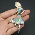 Artistic shell dancer brooch with iridescent abalone shell inlay on metal frame - Style 6