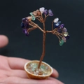 Handmade mini multi-color gemstone tree with copper wire in a woven basket - Colorful