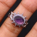 Vintage roestvrijstalen ring met paarse natuursteen en zonnebloem zetting voor dames - Amethist