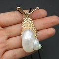 Handheld gold snail pendant with natural shell pearl luster and black cord necklace - White-mouth Shell Necklace / 20-60mm, 11-17g / Gold