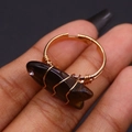Anello regolabile in acciaio inossidabile con pietra marrone e piccolo diamante - 4g / Occhio di tigre