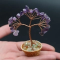 Miniature handmade amethyst crystal money tree in small woven basket for desk decor - Amethyst