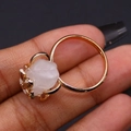 Golden bee claw open ring featuring a milky white natural stone with raw texture - White Crystal