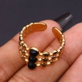 Three-layer wavy gold ring with three black beads in a vintage adjustable open design - Adjustable / Black Agate