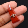 Vintage red jasper pendant with metal bee accent and sparkling stone set bail - 13x30mm, 4g / Red Jasper