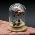 Miniature colorful crystal life tree in glass dome with light wooden base ornament - Colorful